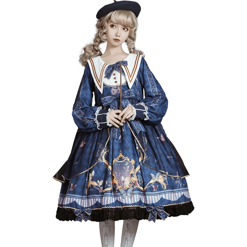 Sweet Gothic Lolita Dress - Autumn Elegance Bowknot & Lace Ruffles - All Dresses - Dresses - 5 - 2024