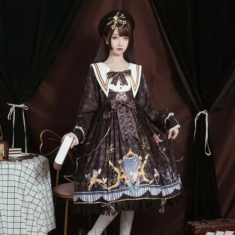 Sweet Gothic Lolita Dress - Autumn Elegance Bowknot & Lace Ruffles - All Dresses - Dresses - 3 - 2024