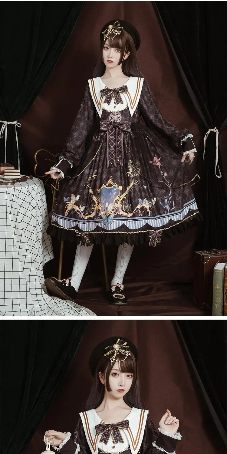 Sweet Gothic Lolita Dress - Autumn Elegance Bowknot & Lace Ruffles - All Dresses - Dresses - 24 - 2024