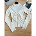 Ivory Lace Bow Top – Sweet Japanese Y2K Spring Style - T-Shirts - Round - Tops - 2