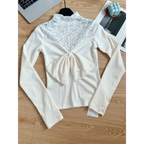Ivory Lace Bow Top – Sweet Japanese Y2K Spring Style - T-Shirts - Round - Tops - 2