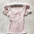 Sweet Lace Puff Sleeve T-Shirt - T-Shirts - T-Shirts - 5