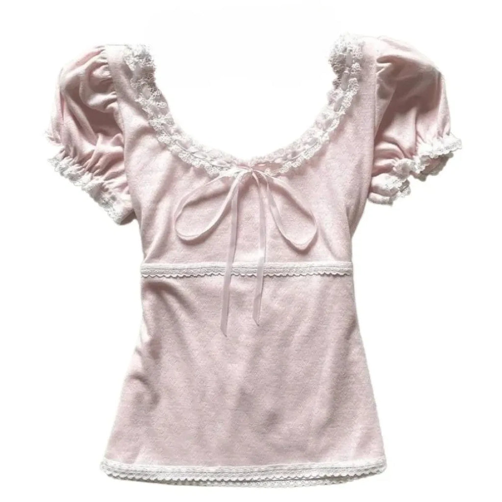 Sweet Lace Puff Sleeve T-Shirt - T-Shirts - T-Shirts - 6