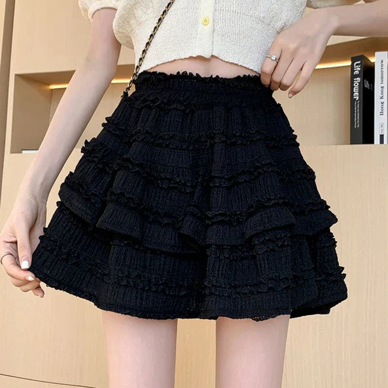 Sweet Lace Ruffle Mini Skirt – Kawaii High-Waist A-Line Style - Black / XL - Bottoms - Dance Dresses Skirts &