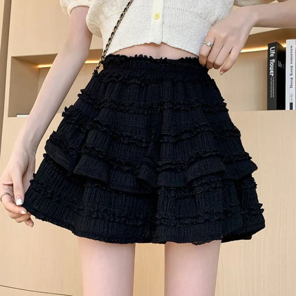 Sweet Lace Ruffle Mini Skirt – Kawaii High-Waist A-Line Style - Bottoms - Short - Skirts - 5