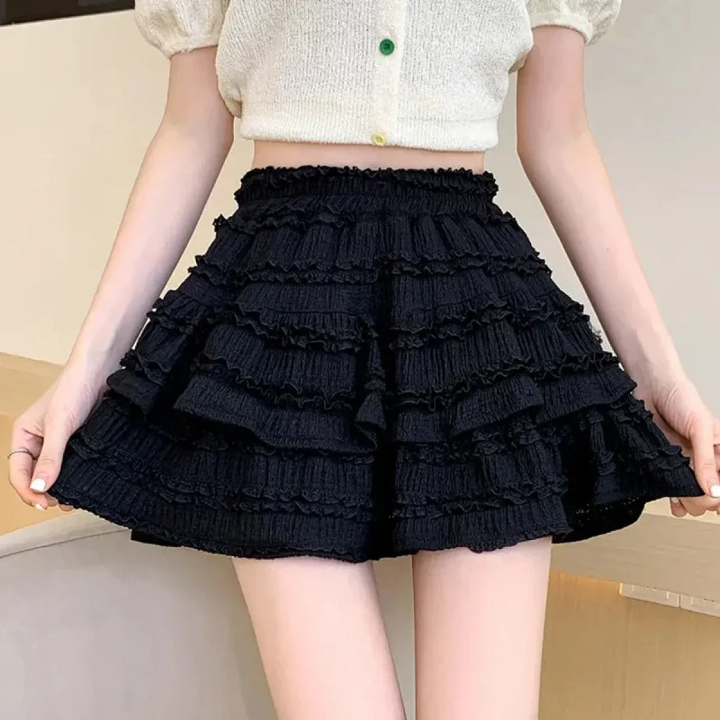 Sweet Lace Ruffle Mini Skirt – Kawaii High-Waist A-Line Style - Bottoms - Short - Skirts - 6