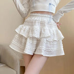 Sweet Lace Ruffle Mini Skirt – Kawaii High-Waist A-Line Style - Bottoms - Short - Skirts - 1