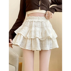 Sweet Lace Ruffle Mini Skirt – Kawaii High-Waist A-Line Style - Bottoms - Short - Skirts - 3