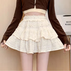 Sweet Lace Ruffle Mini Skirt – Kawaii High-Waist A-Line Style - Bottoms - Short - Skirts - 4