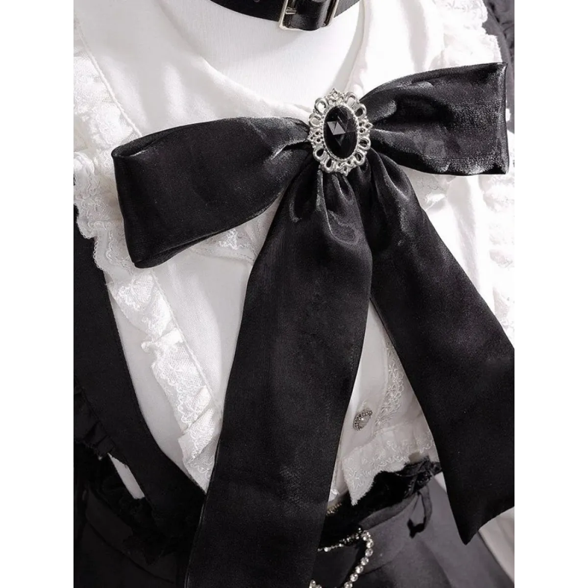 Black & White Sweet Lolita Blouse and Dress – Lace Ruffle Bow Detail - All Dresses - Long - Crew - Lolita Dress - 4