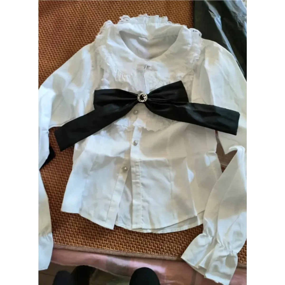 Black & White Sweet Lolita Blouse and Dress – Lace Ruffle Bow Detail - All Dresses - Long - Crew - Lolita Dress - 6