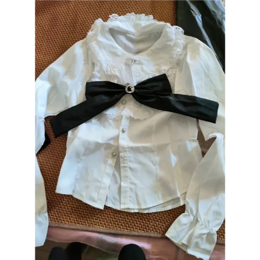Black & White Sweet Lolita Blouse and Dress – Lace Ruffle Bow Detail - All Dresses - Long - Crew - Lolita Dress - 6