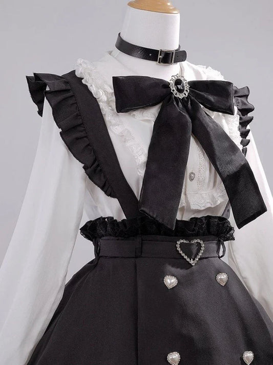 Black & White Sweet Lolita Blouse and Dress – Lace Ruffle Bow Detail - All Dresses - Blouses - 2025 - 1 - Worldwide