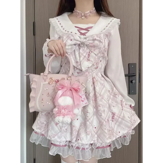 Sweet Lolita Bow Patchwork Dress – Spring 2025 - All Dresses - Lolita Dress - 1