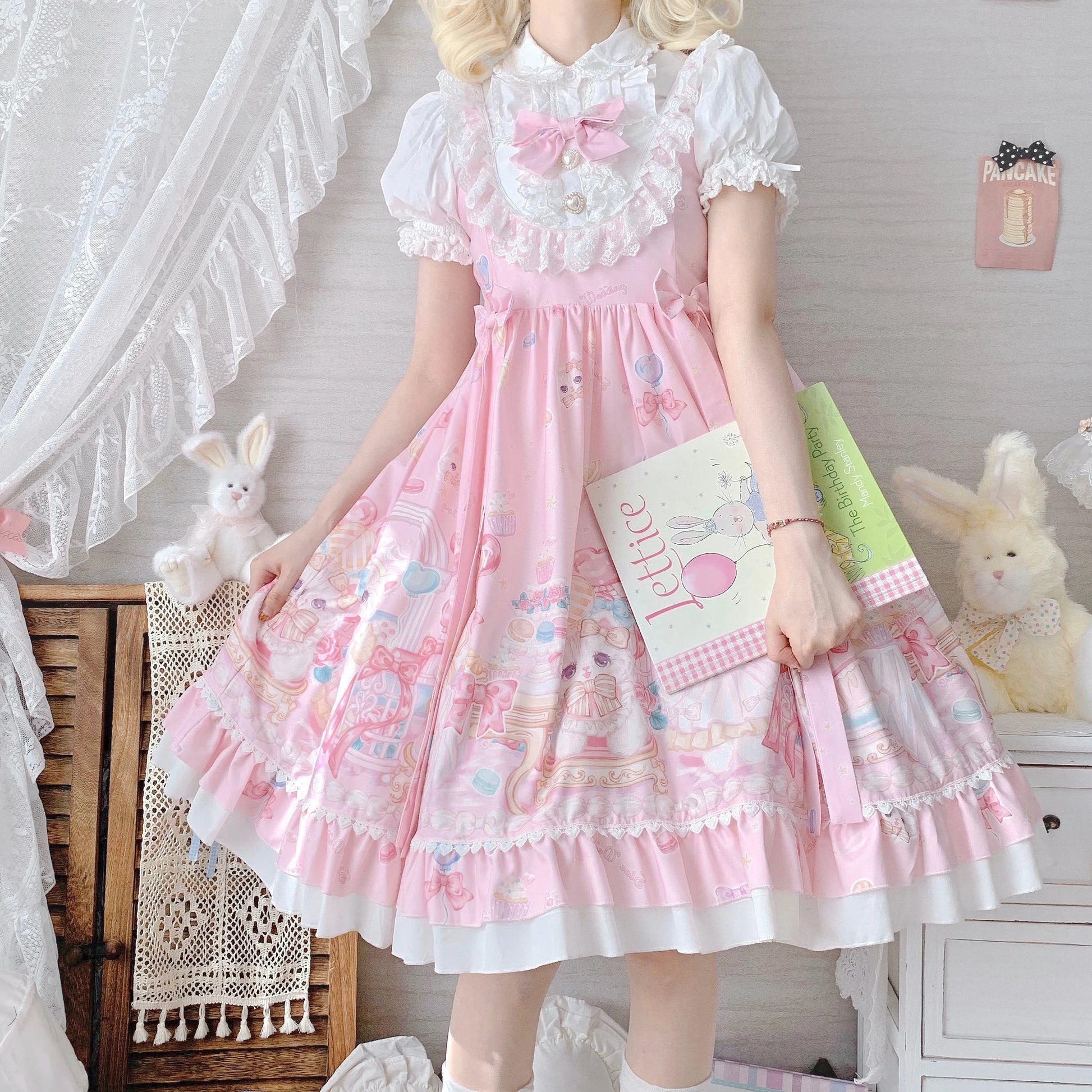 Gothic Sweet Lolita Dress - Square Collar Cat Print - All Dresses - Dresses - 14 - 2024