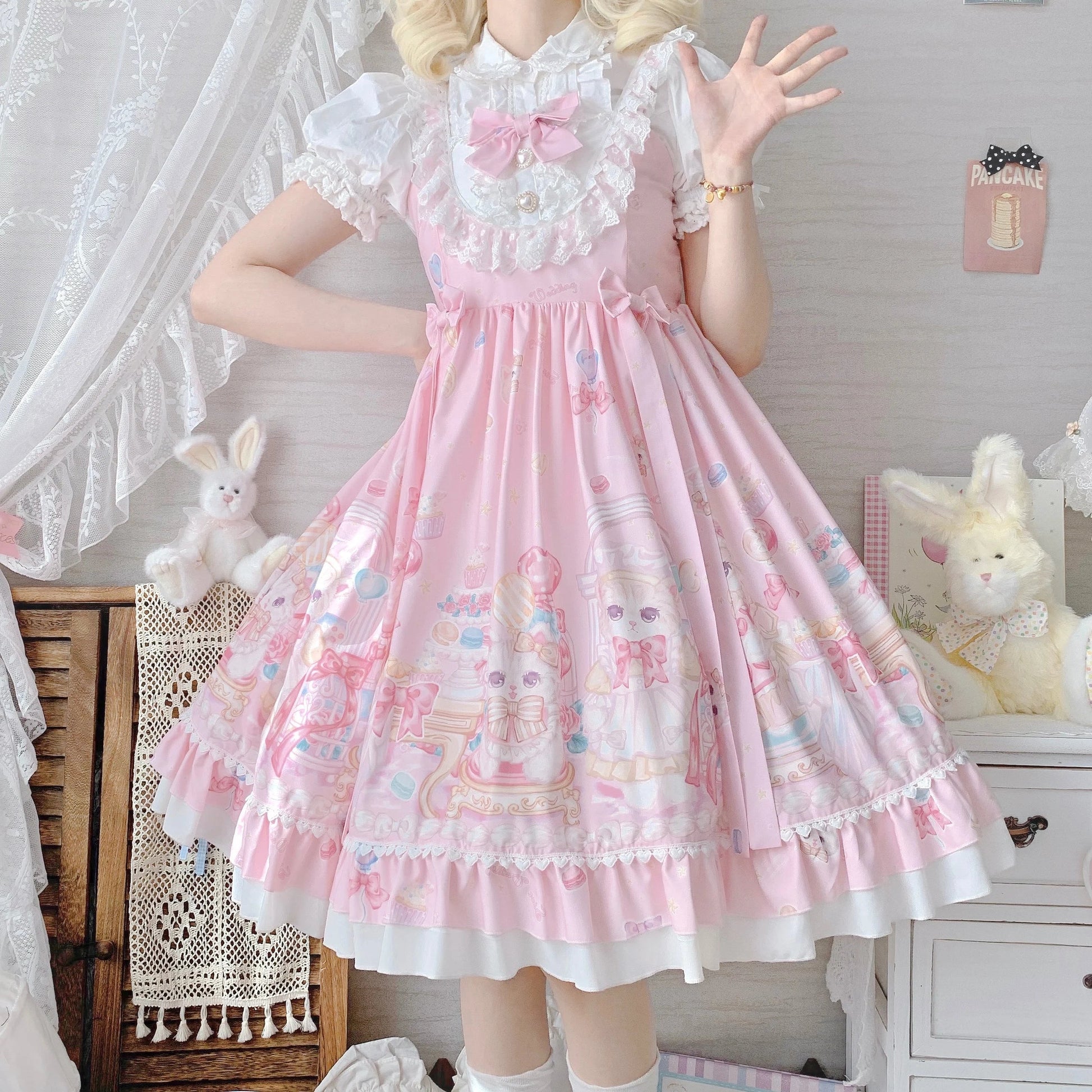 Gothic Sweet Lolita Dress - Square Collar Cat Print - All Dresses - Dresses - 15 - 2024