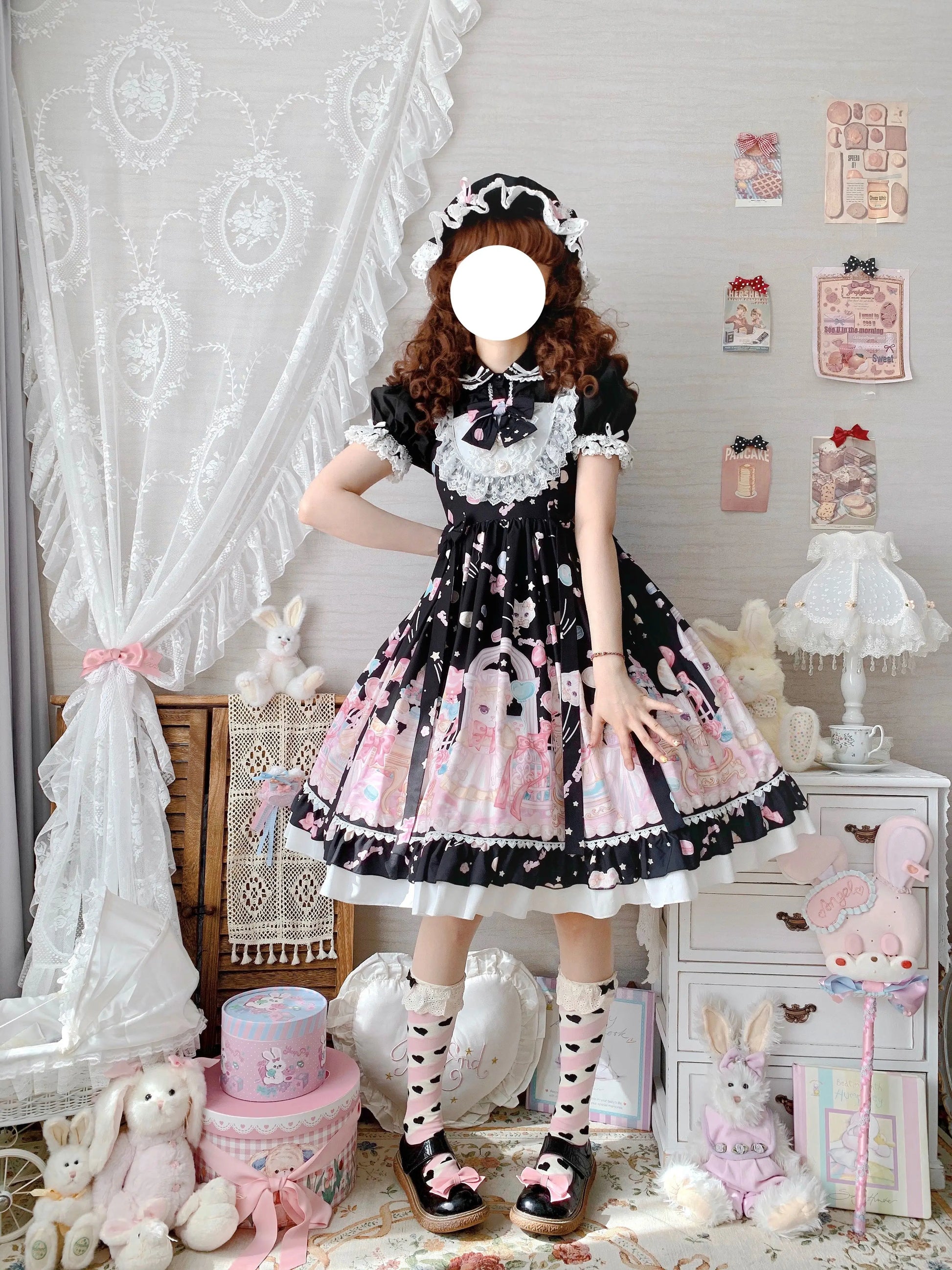 Gothic Sweet Lolita Dress - Square Collar Cat Print - All Dresses - Dresses - 16 - 2024