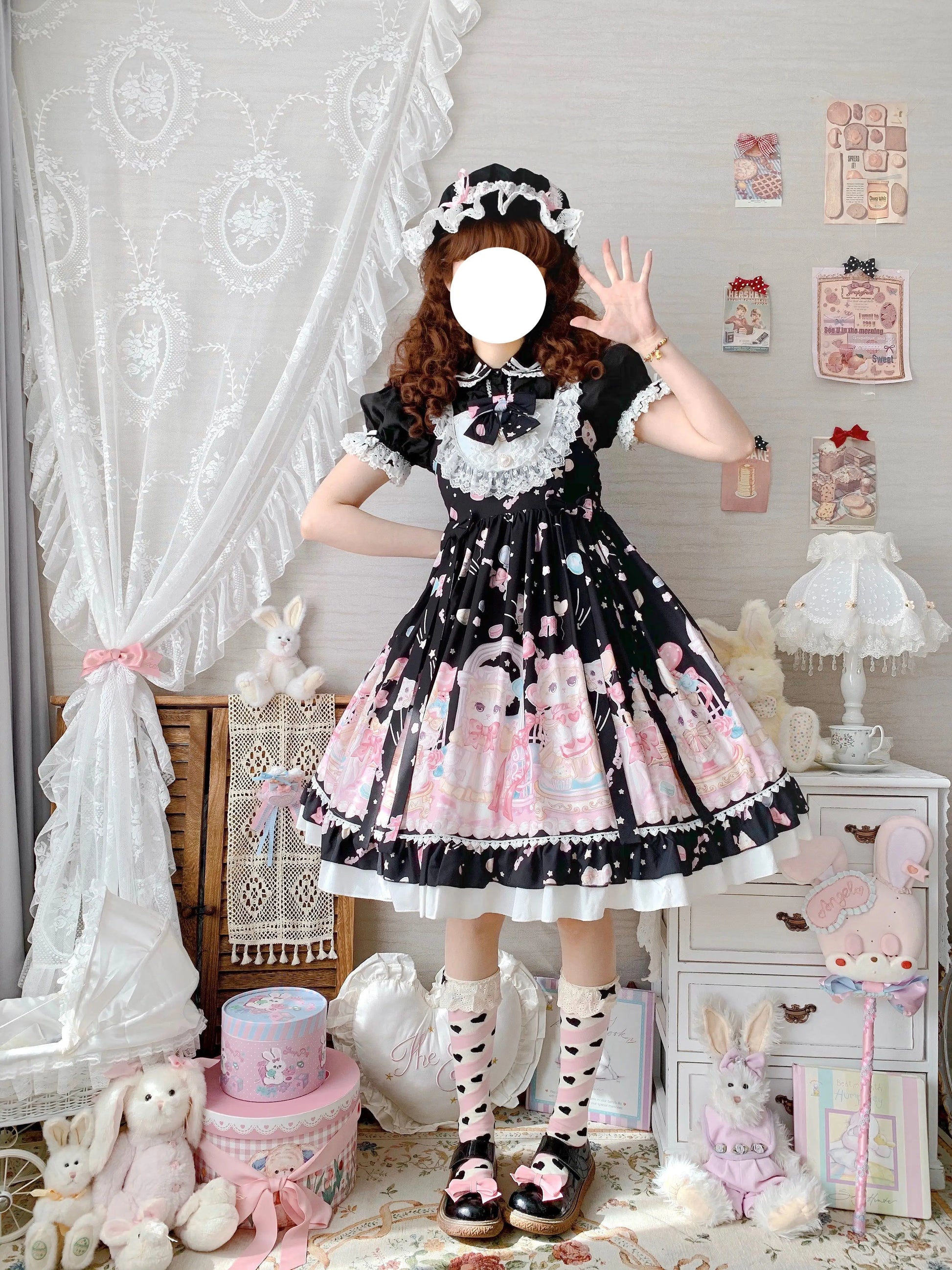 Gothic Sweet Lolita Dress - Square Collar Cat Print - All Dresses - Dresses - 17 - 2024