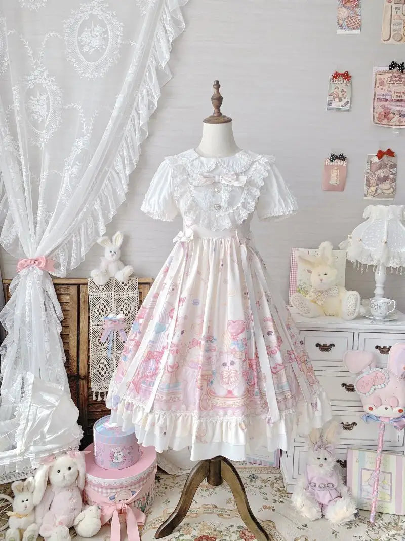 Gothic Sweet Lolita Dress - Square Collar Cat Print - Beige / S - All Dresses - Dresses - 3 - 2024