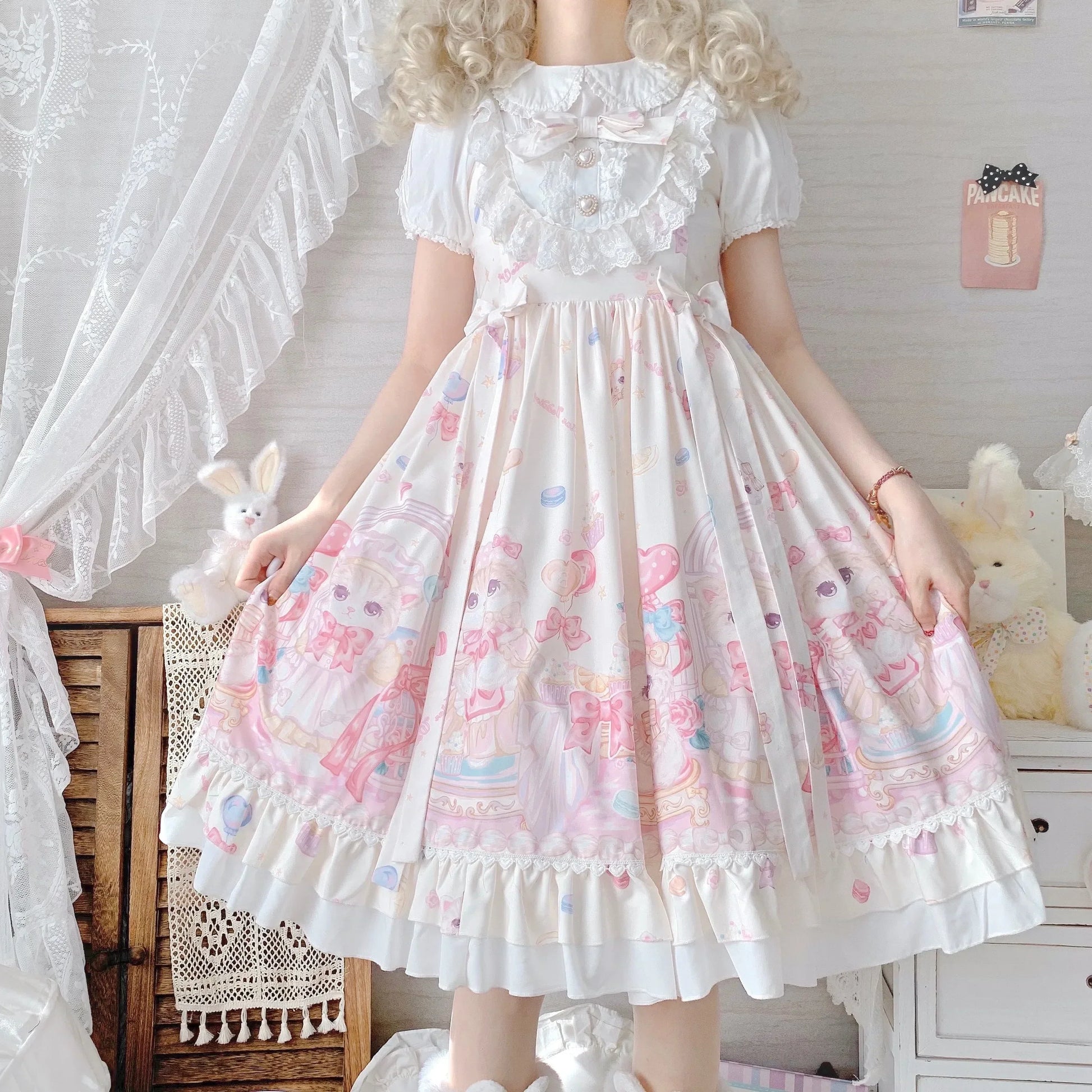 Gothic Sweet Lolita Dress - Square Collar Cat Print - All Dresses - Dresses - 8 - 2024