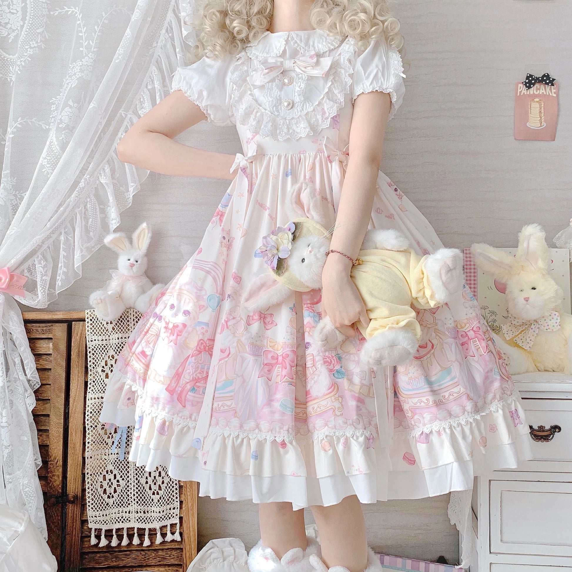 Gothic Sweet Lolita Dress - Square Collar Cat Print - All Dresses - Dresses - 9 - 2024