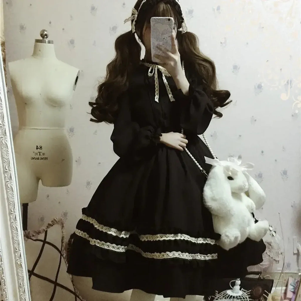 Retro Sweet Lolita Dress – Lace Trim Bowknot Vintage Style - All Dresses - Long - Other - Lolita Dress - 5