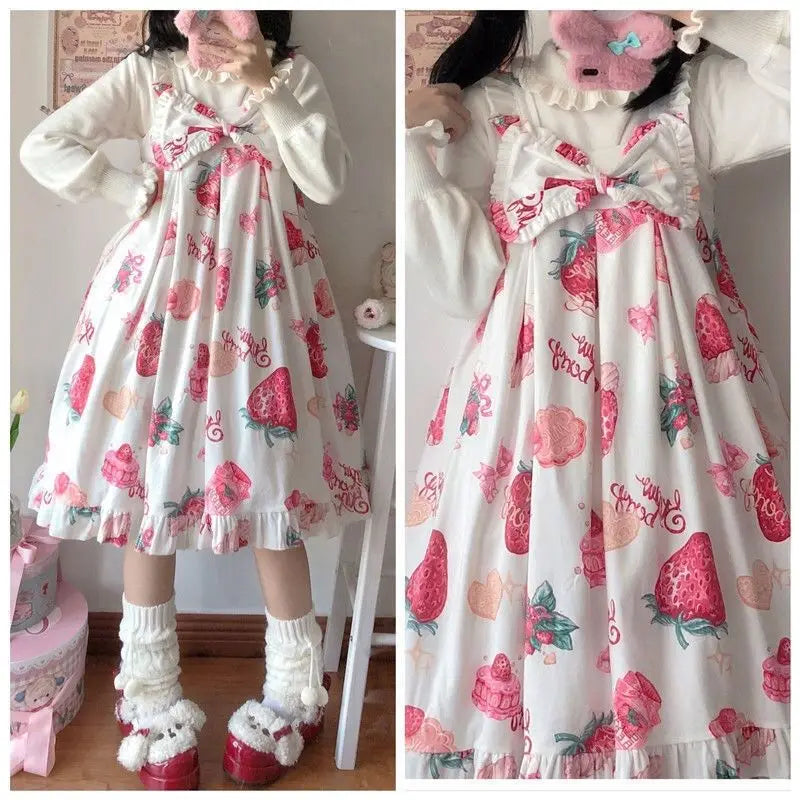 Strawberry Print Sweet Lolita Dress - Sleeveless Suspender - All Dresses - Dresses - 1 - 2024