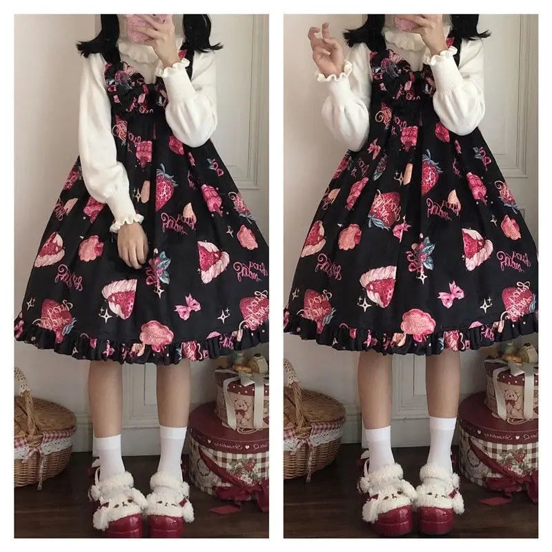 Strawberry Print Sweet Lolita Dress - Sleeveless Suspender - All Dresses - Dresses - 4 - 2024