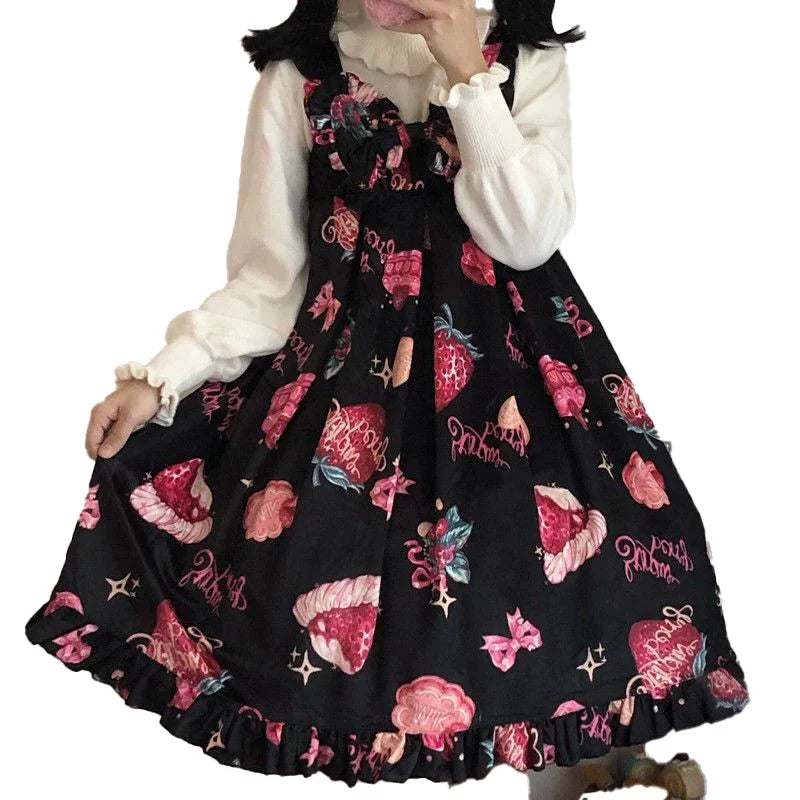 Strawberry Print Sweet Lolita Dress - Sleeveless Suspender - All Dresses - Dresses - 6 - 2024