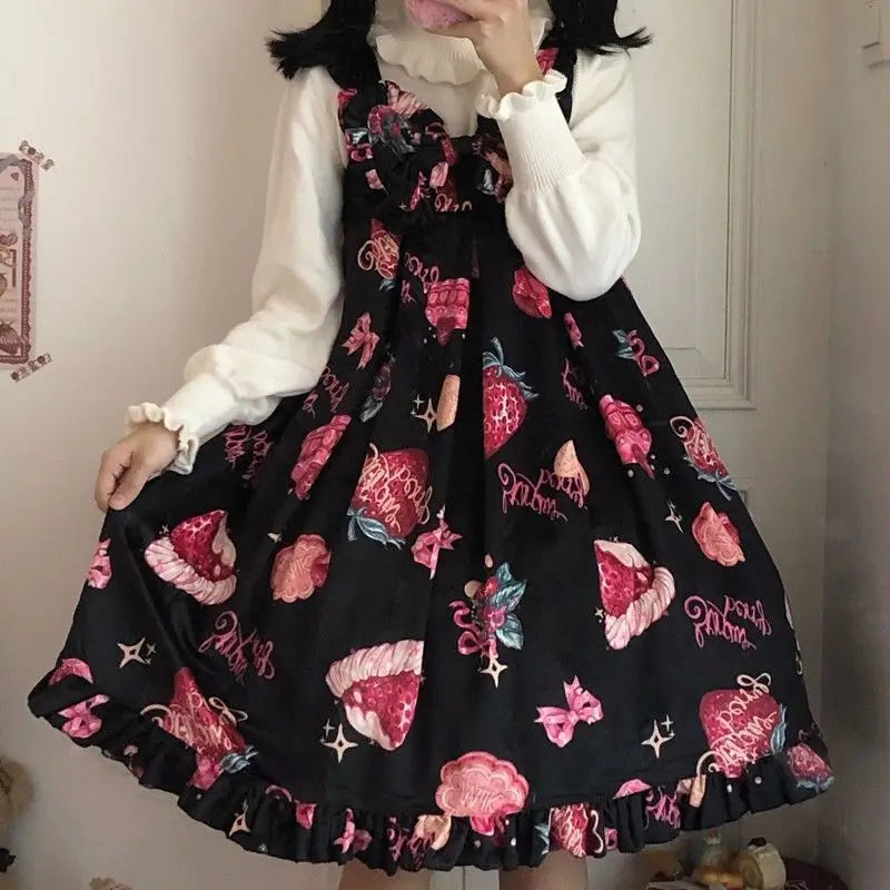 Strawberry Print Sweet Lolita Dress - Sleeveless Suspender - All Dresses - Dresses - 3 - 2024