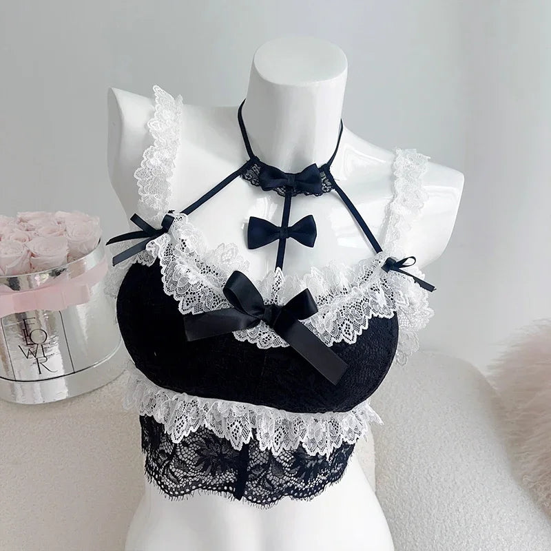 Sweet Lolita Lace Bow Crop Top - Black / One Size - Women’s Clothing & Accessories - Costume Sets - 3 - 2024