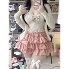 Ruffle Mini Skirt – Kawaii Sweet Lolita Y2K Aesthetic - Bottoms - Long - V-neck - Skirts - 1