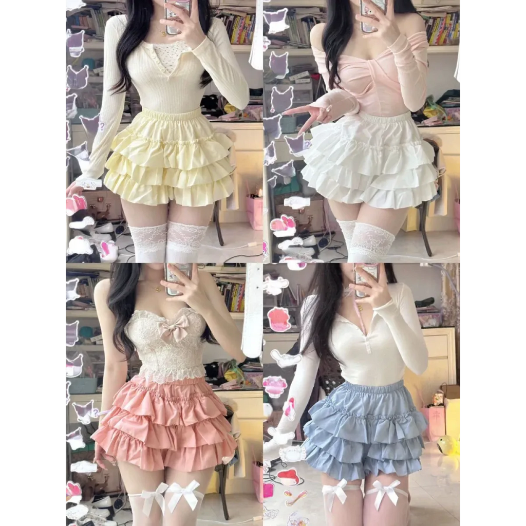 Ruffle Mini Skirt – Kawaii Sweet Lolita Y2K Aesthetic - Bottoms - Long - V-neck - Skirts - 2