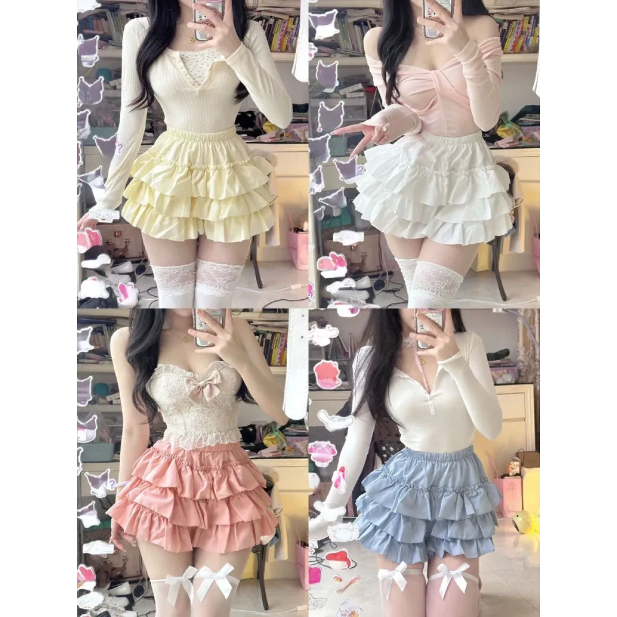 Ruffle Mini Skirt – Kawaii Sweet Lolita Y2K Aesthetic - Bottoms - Long - V-neck - Skirts - 2
