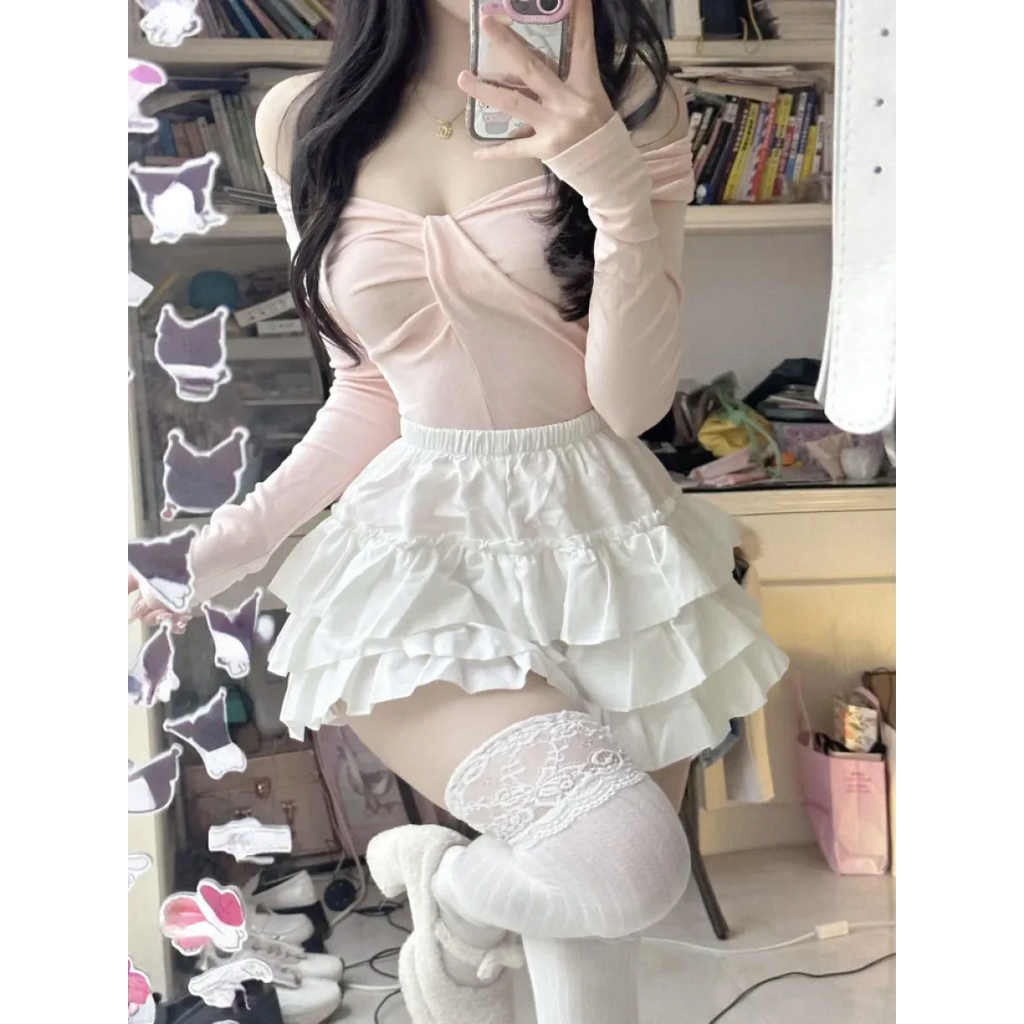 Ruffle Mini Skirt – Kawaii Sweet Lolita Y2K Aesthetic - Bottoms - Long - V-neck - Skirts - 3