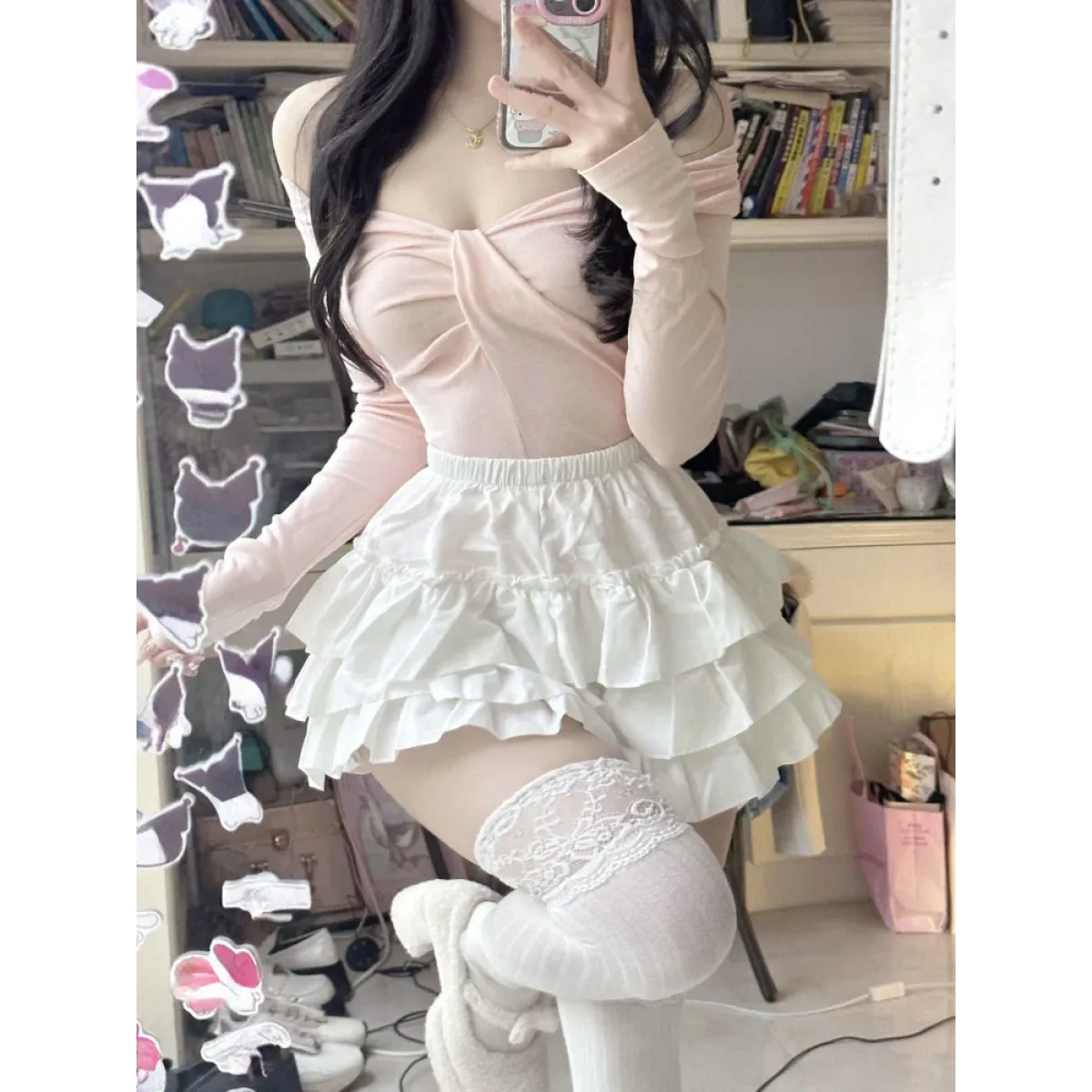 Ruffle Mini Skirt – Kawaii Sweet Lolita Y2K Aesthetic - Bottoms - Long - V-neck - Skirts - 3