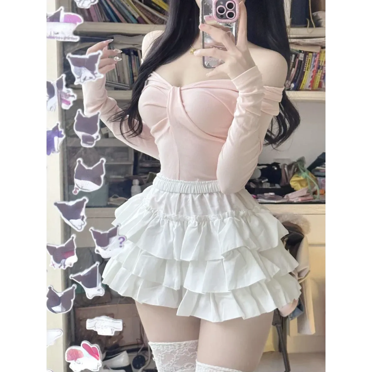Ruffle Mini Skirt – Kawaii Sweet Lolita Y2K Aesthetic - Bottoms - Long - V-neck - Skirts - 4