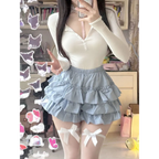 Ruffle Mini Skirt – Kawaii Sweet Lolita Y2K Aesthetic - Bottoms - Long - V-neck - Skirts - 6