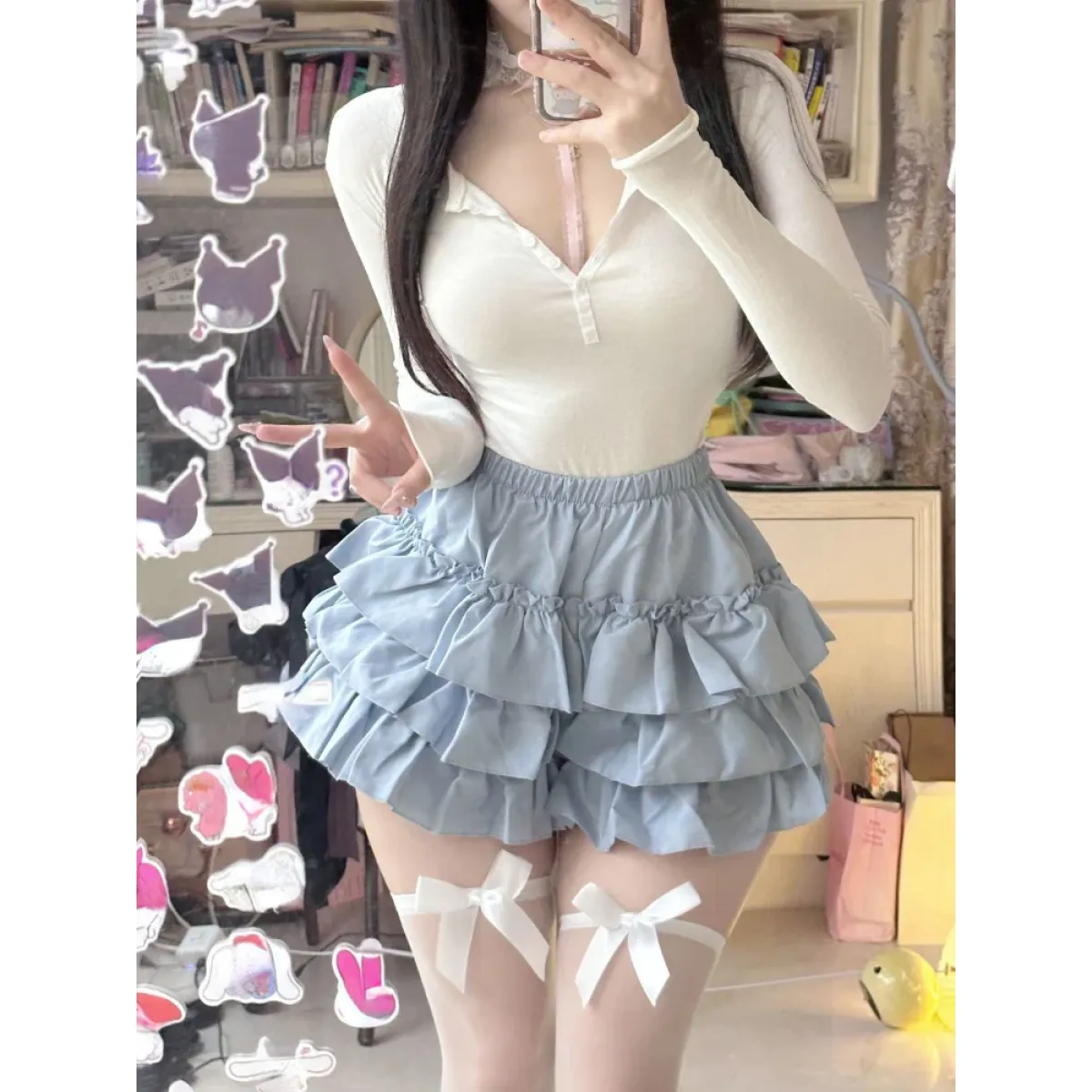 Ruffle Mini Skirt – Kawaii Sweet Lolita Y2K Aesthetic - Bottoms - Long - V-neck - Skirts - 6