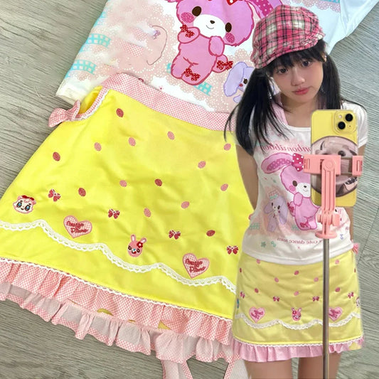 Kawaii Harajuku Mini Skirt – Sweet Lolita Y2K Style - Yellow / One Size - Bottoms - 2025 - 2 - Worldwide Shipping