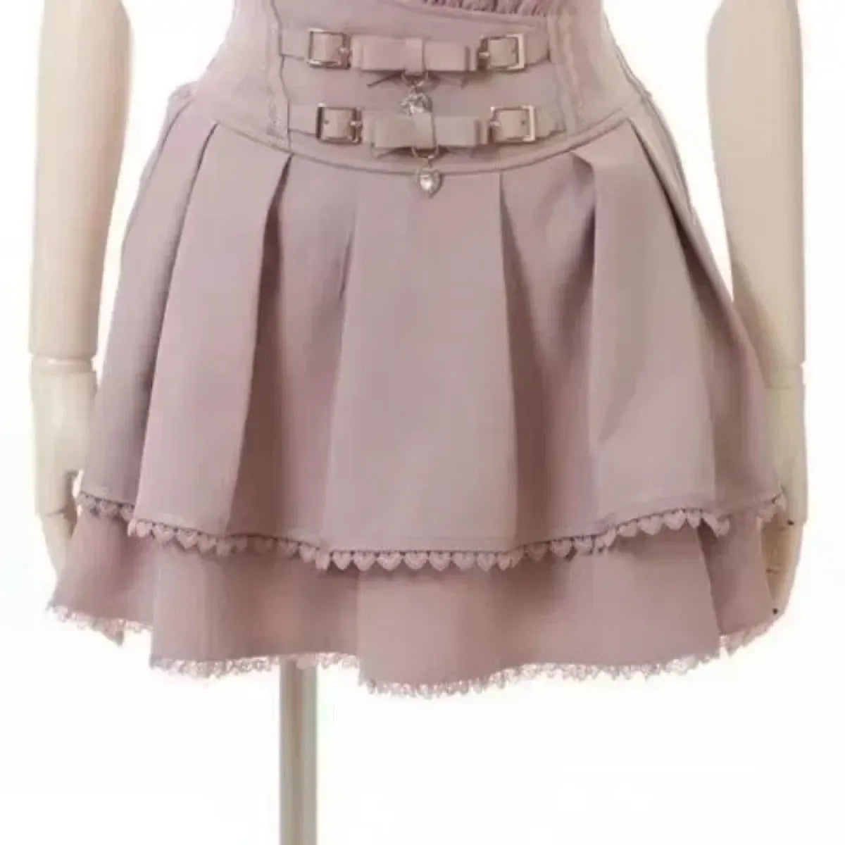 Harajuku Sweet Pink Bow Skirt – Ruched Slim Waist Faux Leather - Bottoms - Skirts - 1
