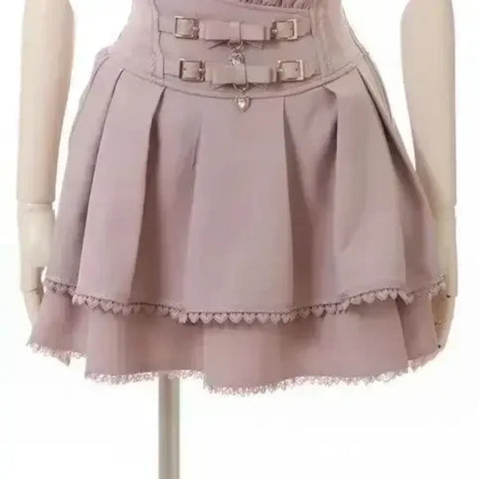 Harajuku Sweet Pink Bow Skirt – Ruched Slim Waist Faux Leather - Bottoms - Skirts - 5