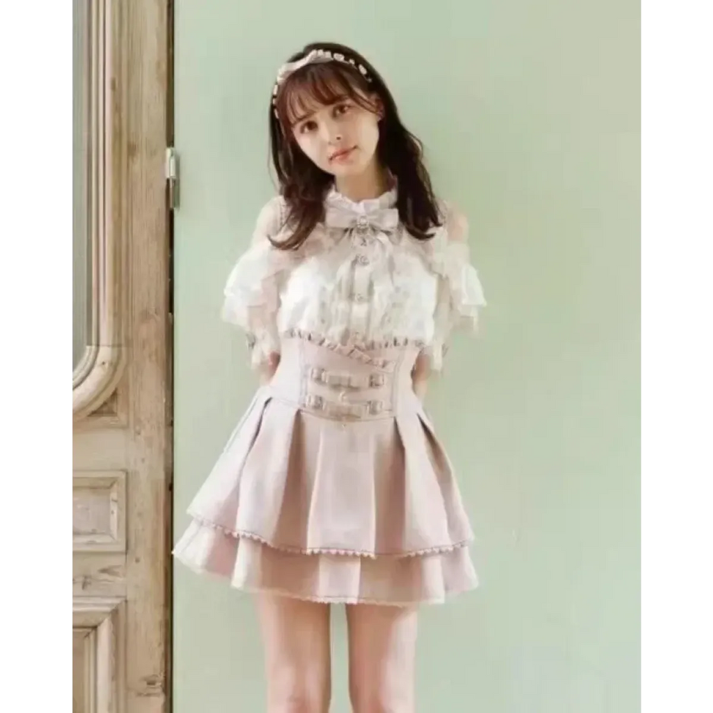 Harajuku Sweet Pink Bow Skirt – Ruched Slim Waist Faux Leather - Bottoms - Skirts - 3