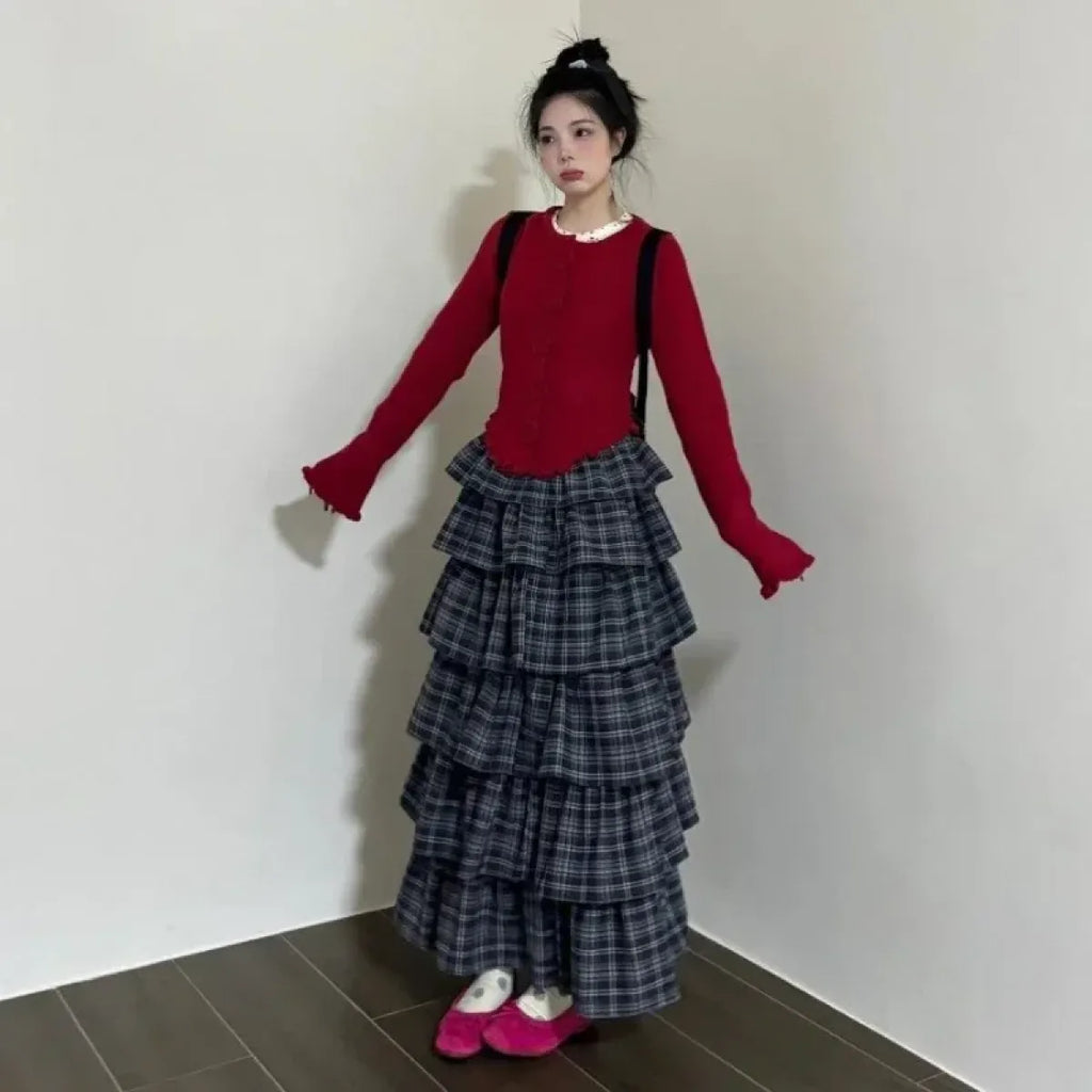 Sweet Ruffle Plaid Layered Skirt - Bottoms - Skirts - 3