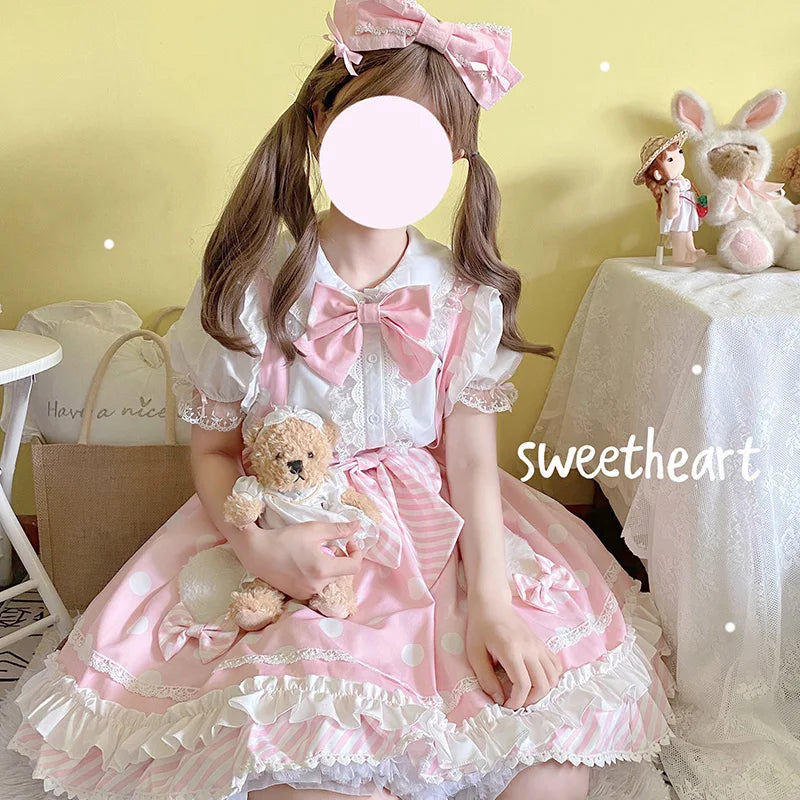 Sweet Summer Lolita JSK Dress - Japanese Bow Dots Ruffle - Pink / S - All Dresses - Dresses - 3 - 2024