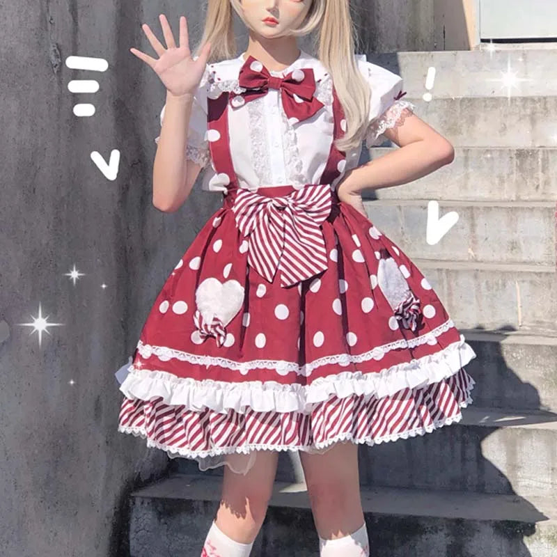 Sweet Summer Lolita JSK Dress - Japanese Bow Dots Ruffle - Red / S - All Dresses - Dresses - 4 - 2024