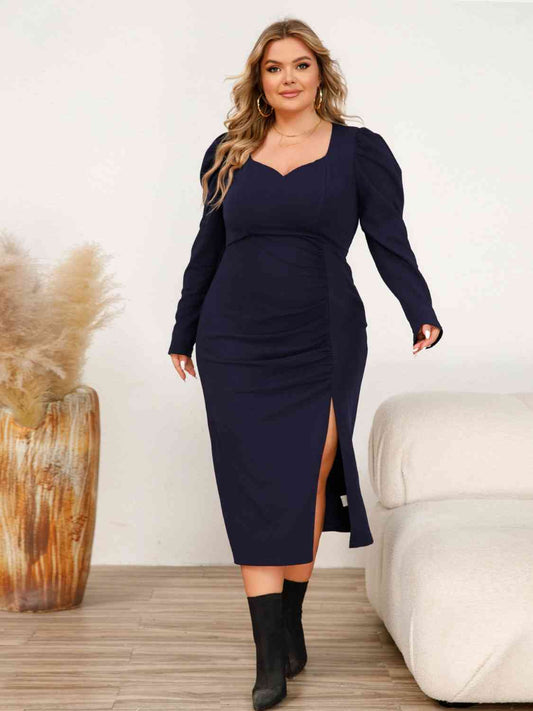 Plus Size Sweetheart Neck Split Midi Dress - Navy / 0XL - All Dresses - Dresses - 1 - 2024