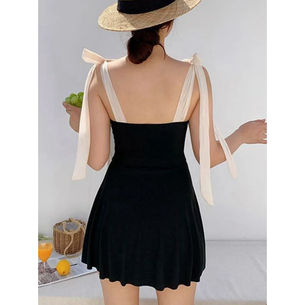 Korean Low Cut Backless Black Swim Dress - All Dresses - Swimsuits - 1