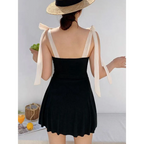 Korean Low Cut Backless Black Swim Dress - All Dresses - Swimsuits - 1