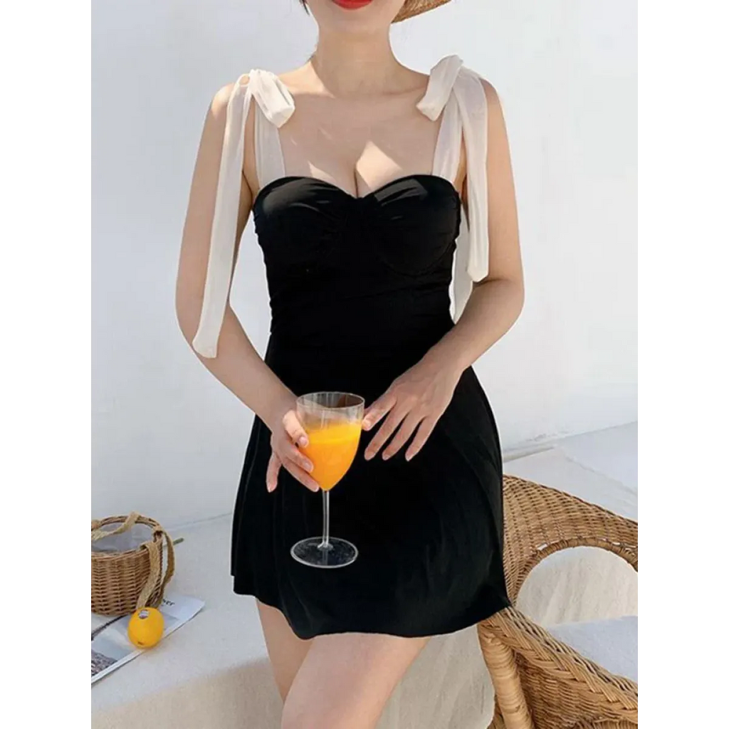 Korean Low Cut Backless Black Swim Dress - All Dresses - Swimsuits - 2